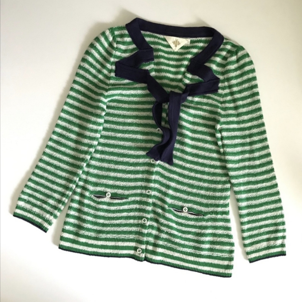 HWR Monogram Stripe Nautical Mod Statement Collar Cardigan Sweater
